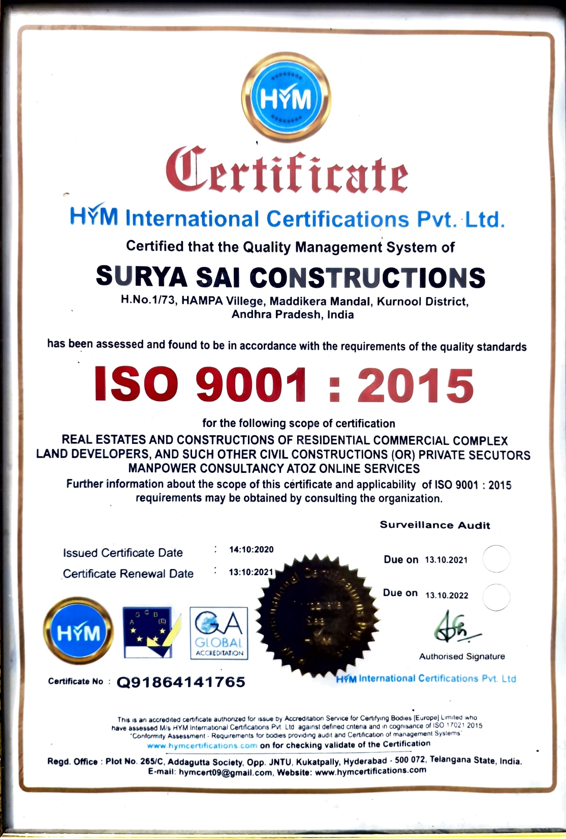 ISO 9001:2015 certificate preview